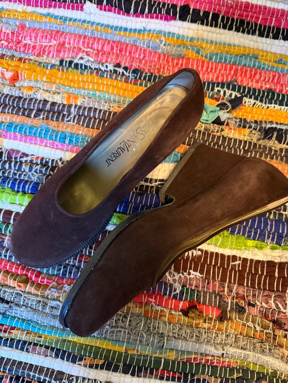 Vintage Yves Saint Laurent Suede Leather Made in Italy Brown Kitten Heel 7.5US
